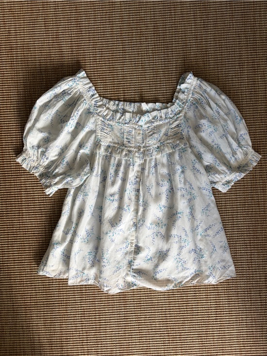 Doen Tops - Doen Farley Cotton Ruffle Shoulder Sleeve Blouse Top Blanc Bluebell Ballad White